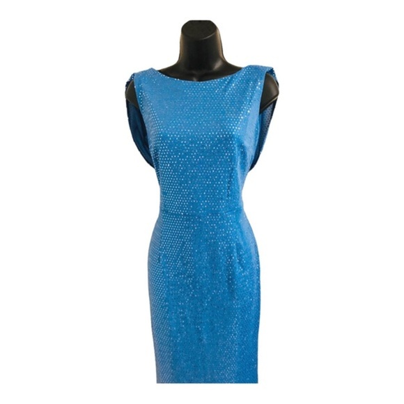 Blue sequin drape cowl back batwing style‎ maxi gown dress size 8 brand new - Picture 4 of 16